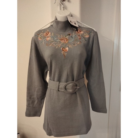 Together Sweaters - Together Blue Cotton Embroidered Turtle Neck Sweater Women Size Medium
